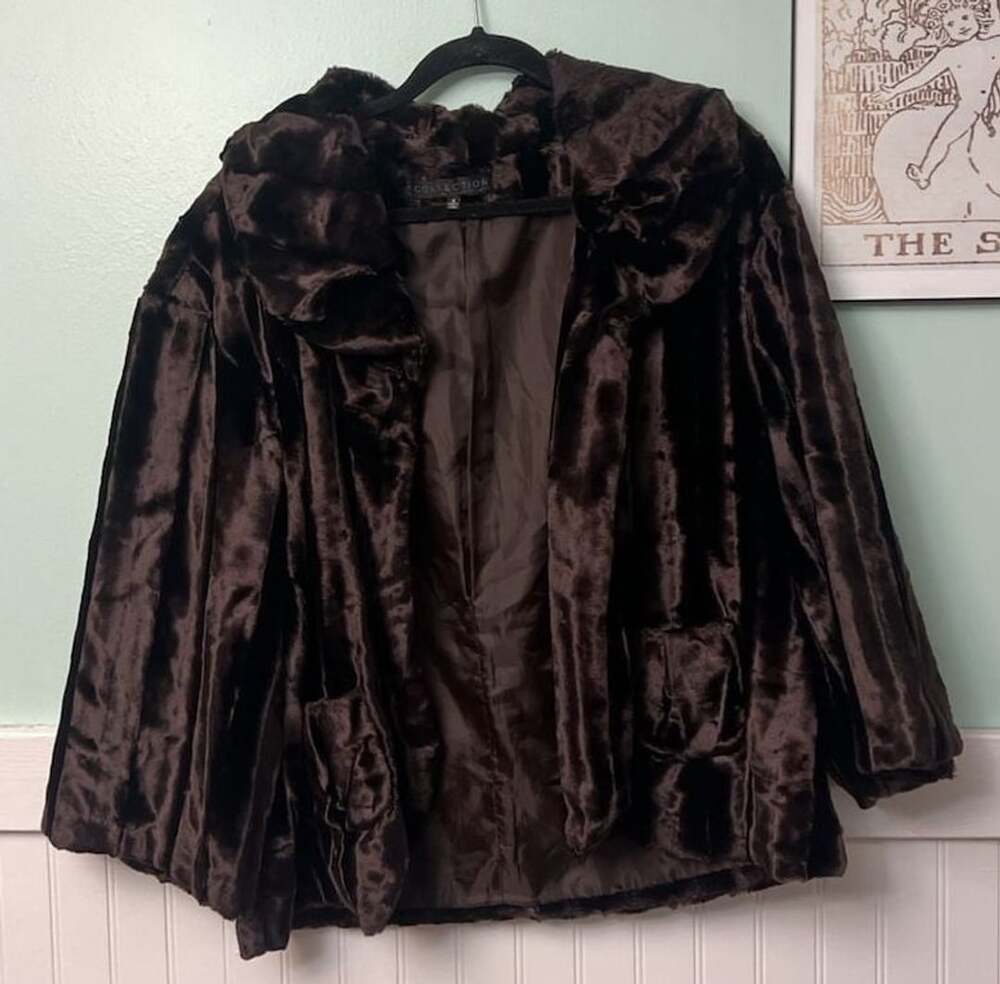 Collection by Harve Benard Brown Faux Fur Swing Jacket Size 14
